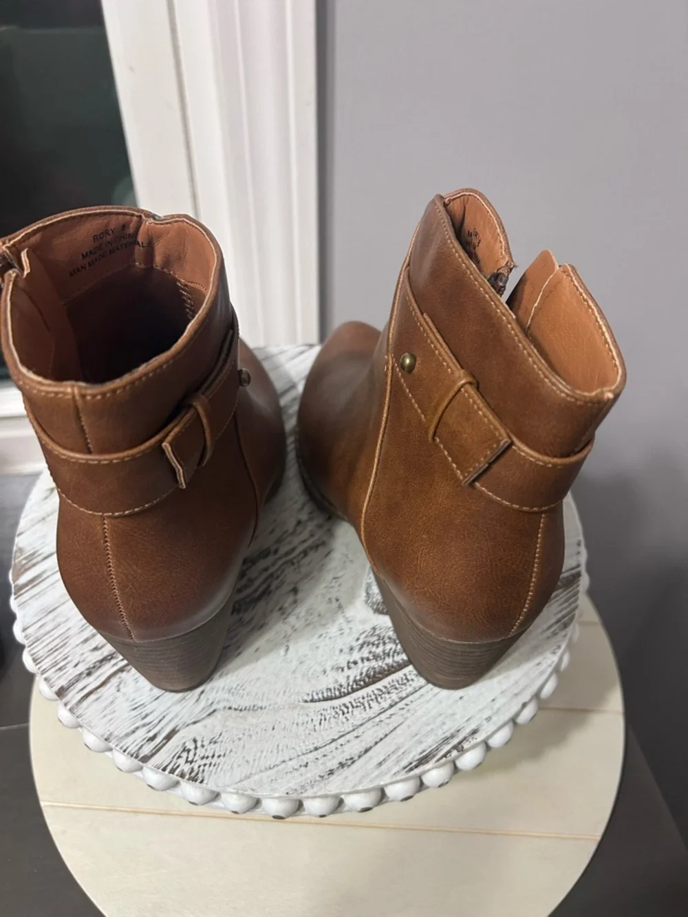 Classic Tan Faux Leather Ankle Booties with Side Zip - Picture 2 of 6